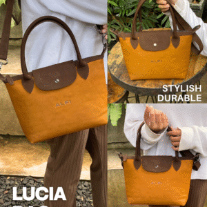 Lucia Bag kulit asli warna coklat dengan tali panjang